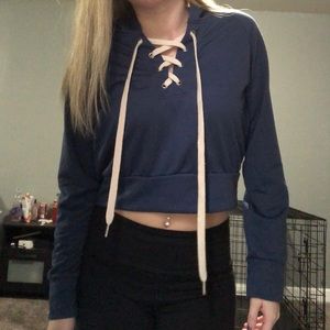 Lace up crop hoodie